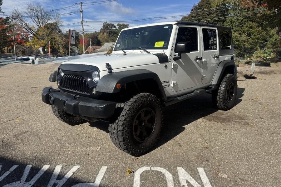 2015 Jeep Wrangler Unlimited in Bright White Clear Coat for sale at Iron Wolf Motors in Worcester, MA