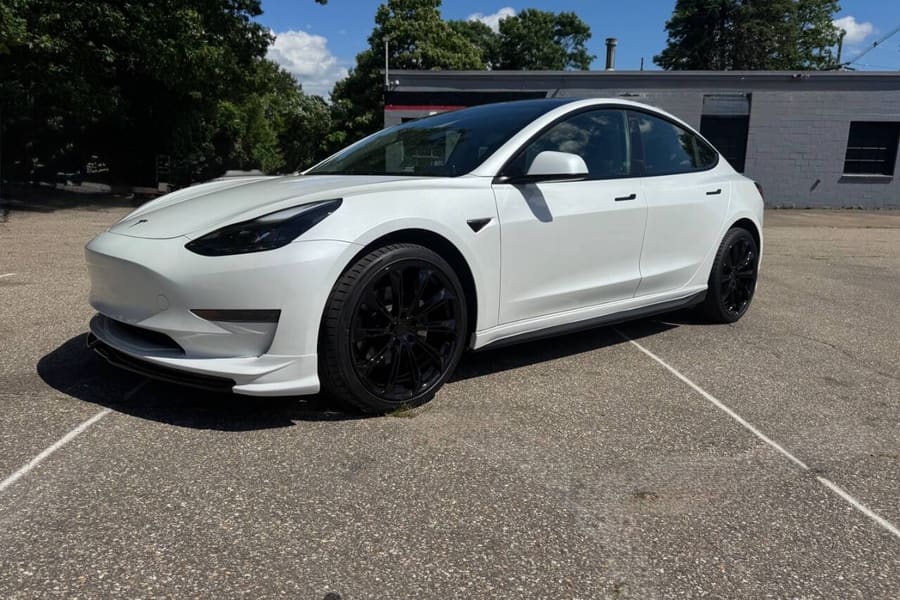 2023 Tesla Model 3 in Pearl White Multi-Coat for sale at Iron Wolf Motors in Worcester, MA